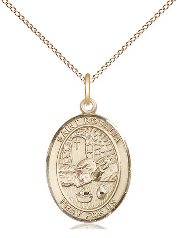 14kt Gold Filled Saint Rosalia Pendant on a 18 inch Gold Filled Light Curb chain