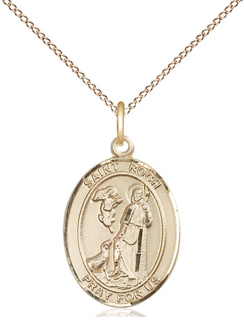 14kt Gold Filled Saint Roch Pendant on a 18 inch Gold Filled Light Curb chain