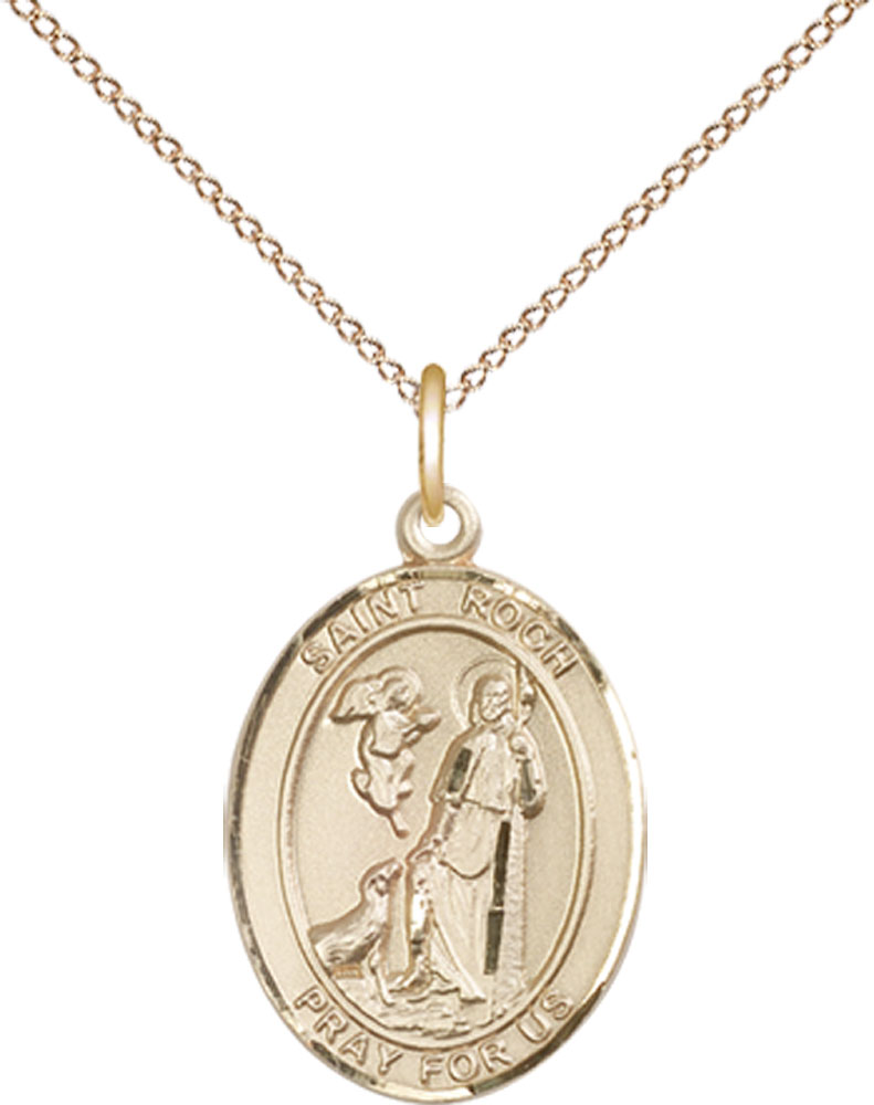 14kt Gold Filled Saint Roch Pendant on a 18 inch Gold Filled Light Curb chain