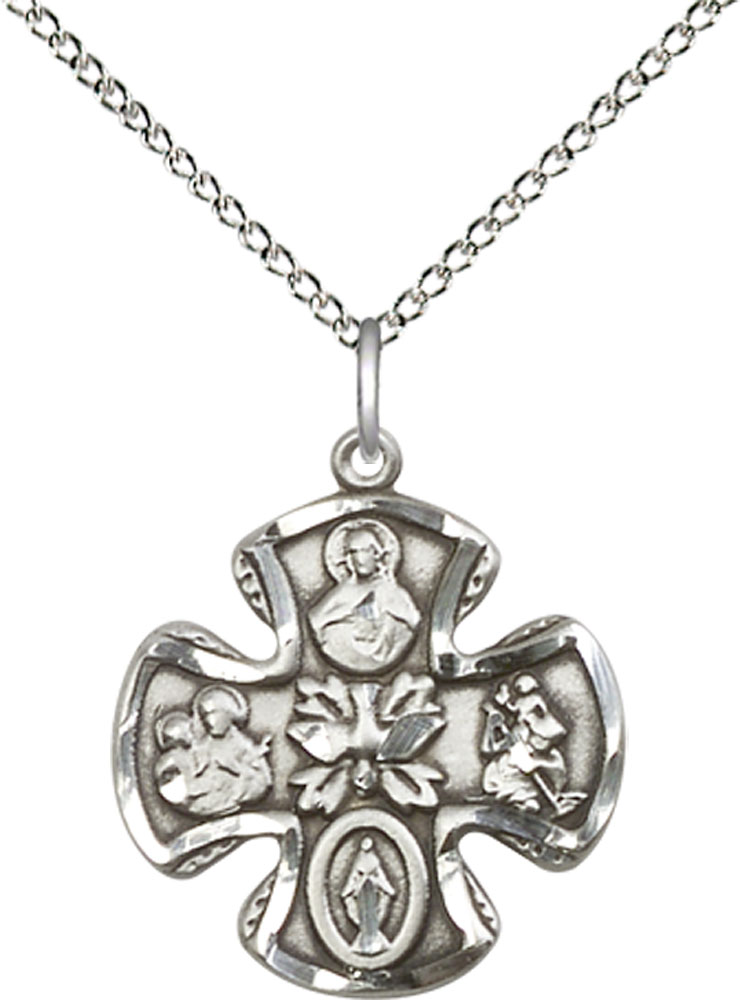 Sterling Silver 5-Way Pendant on a 18 inch Sterling Silver Light Curb chain