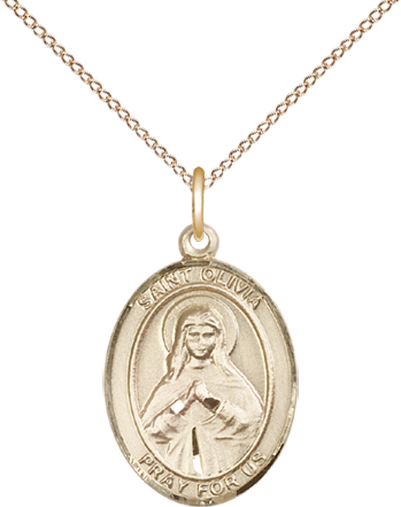 14kt Gold Filled Saint Olivia Pendant on a 18 inch Gold Filled Light Curb chain