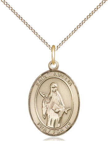 14kt Gold Filled Saint Amelia Pendant on a 18 inch Gold Filled Light Curb chain