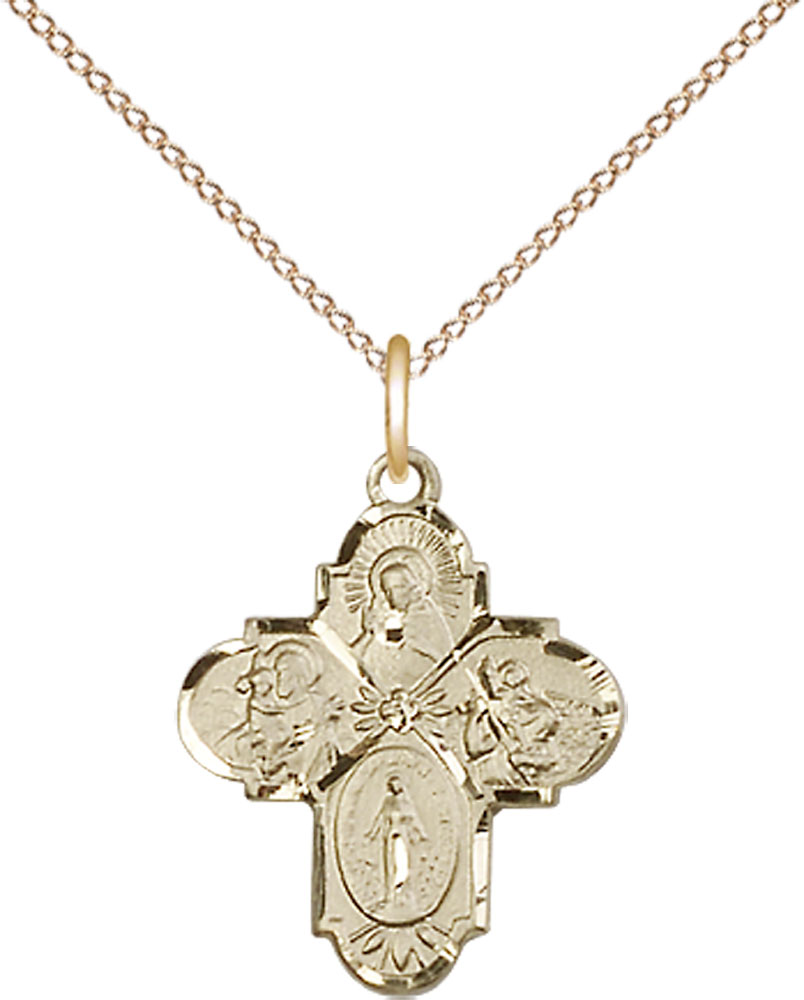 14kt Gold Filled 4-Way Pendant on a 18 inch Gold Filled Light Curb chain