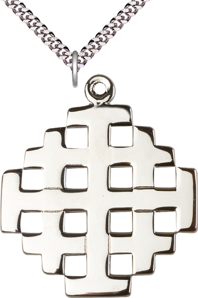Sterling Silver Cross Pendant on a 24 inch Light Rhodium Heavy Curb chain