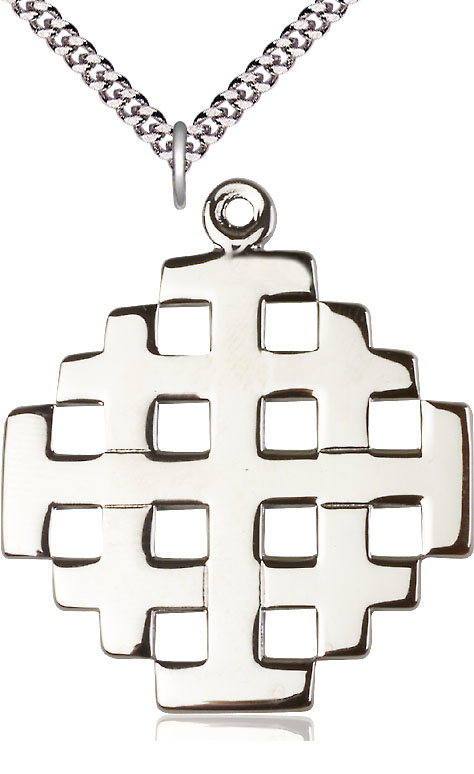 Sterling Silver Cross Pendant on a 24 inch Light Rhodium Heavy Curb chain