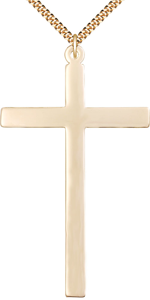 14kt Gold Filled Cross Pendant on a 24 inch Gold Plate Heavy Curb chain