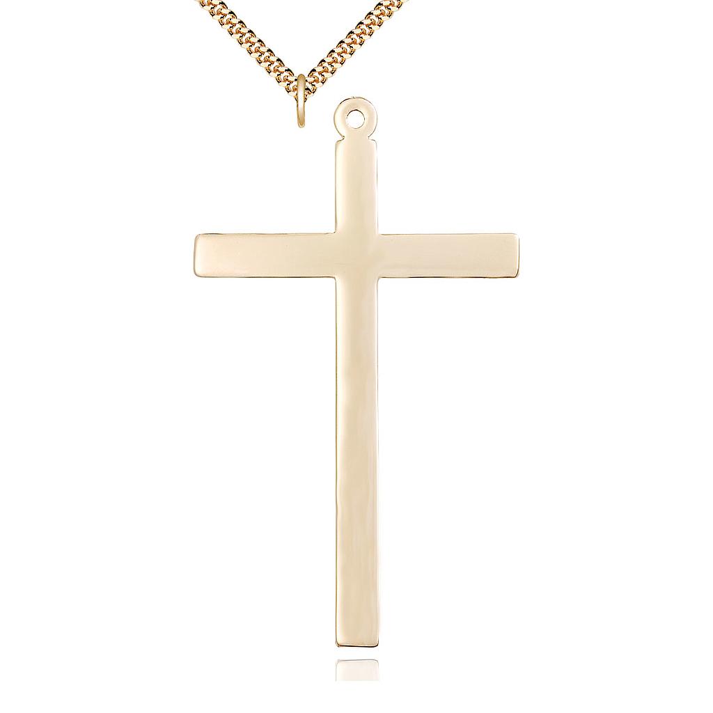 14kt Gold Filled Cross Pendant on a 24 inch Gold Plate Heavy Curb chain