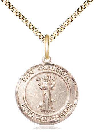 14kt Gold Filled San Francis of Assisi Pendant on a 18 inch Gold Plate Light Curb chain