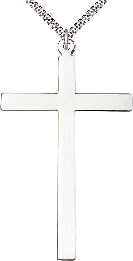 Sterling Silver Cross Pendant on a 24 inch Light Rhodium Heavy Curb chain