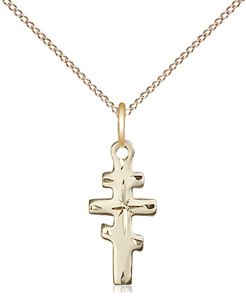 14kt Gold Filled Greek Orthadox Cross Pendant on a 18 inch Gold Filled Light Curb chain