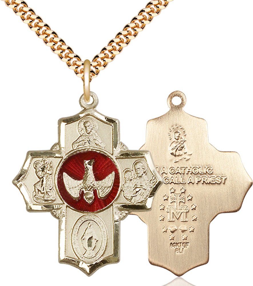 14kt Gold Filled 5-Way Pendant on a 24 inch Gold Plate Heavy Curb chain
