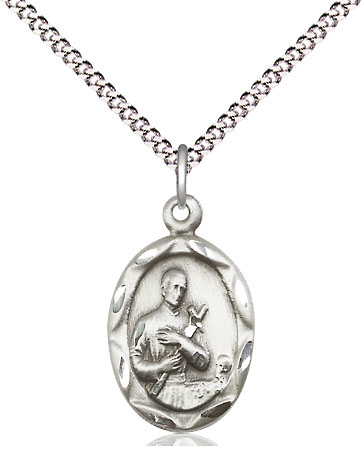 Sterling Silver Saint Gerard Pendant on a 18 inch Light Rhodium Light Curb chain