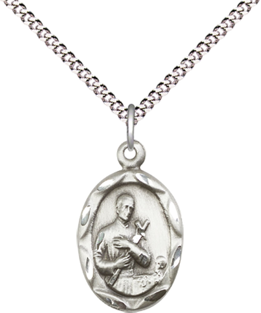 Sterling Silver Saint Gerard Pendant on a 18 inch Light Rhodium Light Curb chain