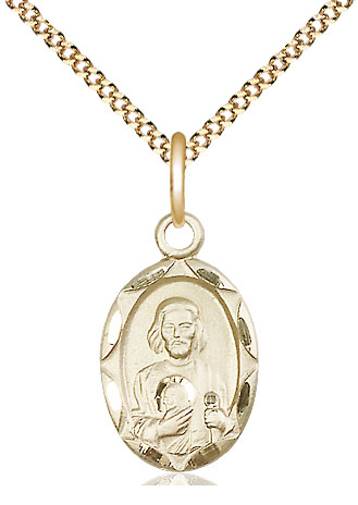 14kt Gold Filled Saint Jude Pendant on a 18 inch Gold Plate Light Curb chain