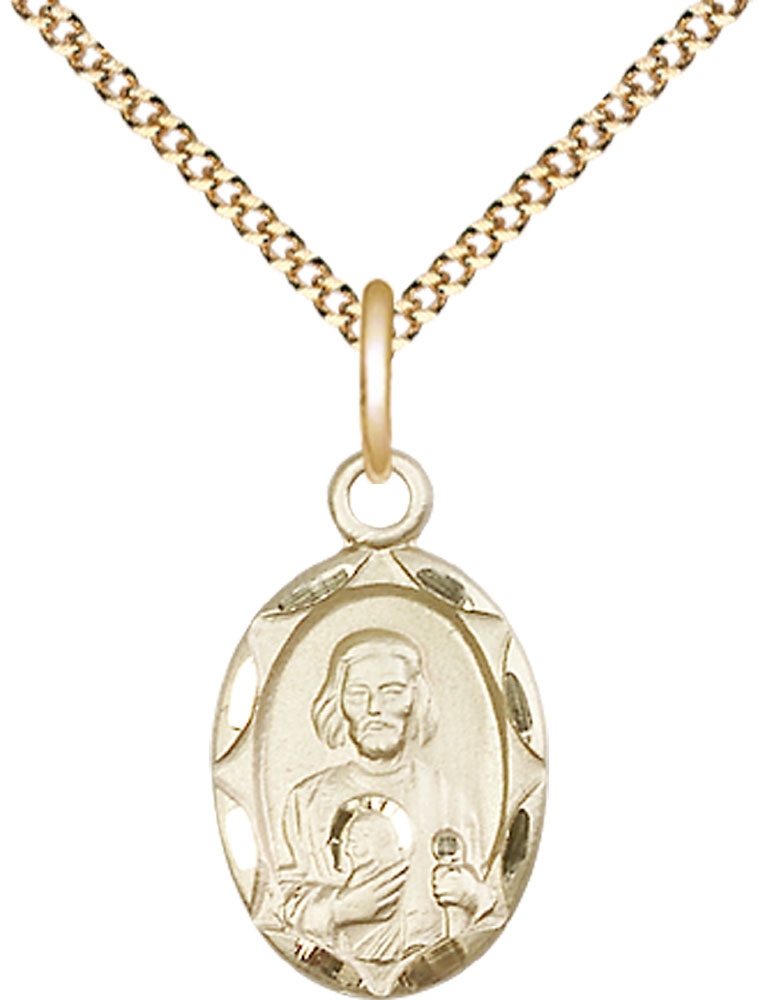 14kt Gold Filled Saint Jude Pendant on a 18 inch Gold Plate Light Curb chain