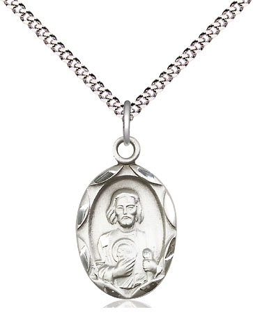 Sterling Silver Saint Jude Pendant on a 18 inch Light Rhodium Light Curb chain