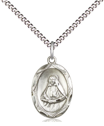 Sterling Silver Saint Frances Cabrini Pendant on a 18 inch Light Rhodium Light Curb chain