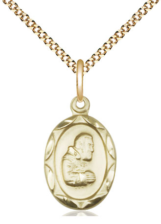 14kt Gold Filled Saint Pio of Pietrelcina Pendant on a 18 inch Gold Plate Light Curb chain