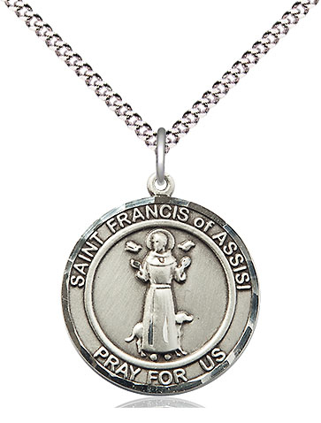 Sterling Silver Saint Francis of Assisi Pendant on a 18 inch Light Rhodium Light Curb chain