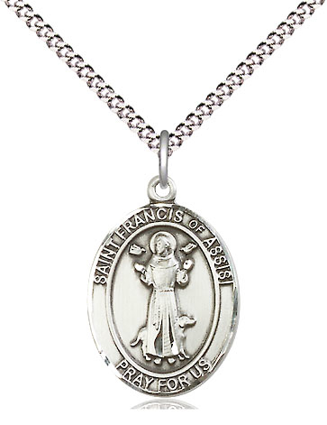 Sterling Silver Saint Francis of Assisi Pendant on a 18 inch Light Rhodium Light Curb chain