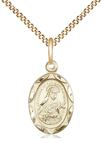 14kt Gold Filled Saint Theresa Pendant on a 18 inch Gold Plate Light Curb chain