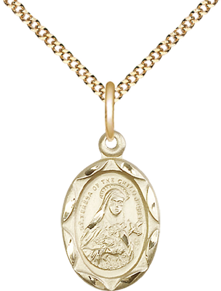 14kt Gold Filled Saint Theresa Pendant on a 18 inch Gold Plate Light Curb chain