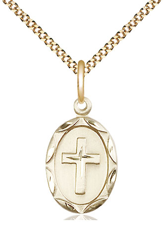 14kt Gold Filled Cross Pendant on a 18 inch Gold Plate Light Curb chain