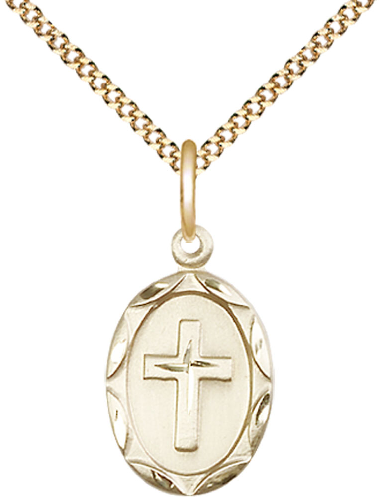 14kt Gold Filled Cross Pendant on a 18 inch Gold Plate Light Curb chain