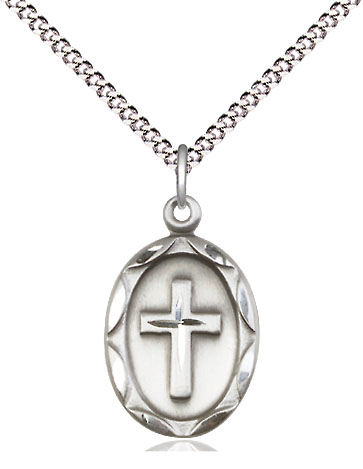 Sterling Silver Cross Pendant on a 18 inch Light Rhodium Light Curb chain