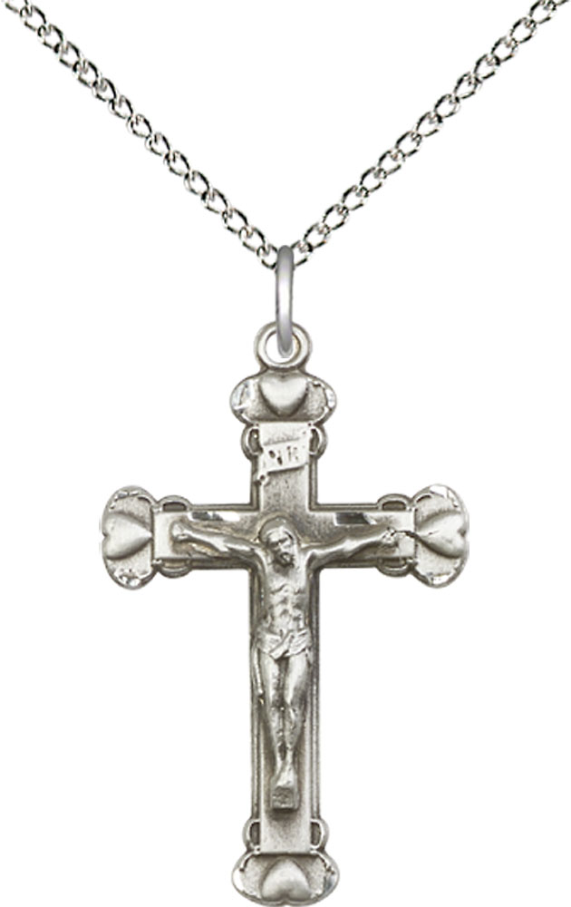 Sterling Silver Crucifix Pendant on a 18 inch Sterling Silver Light Curb chain