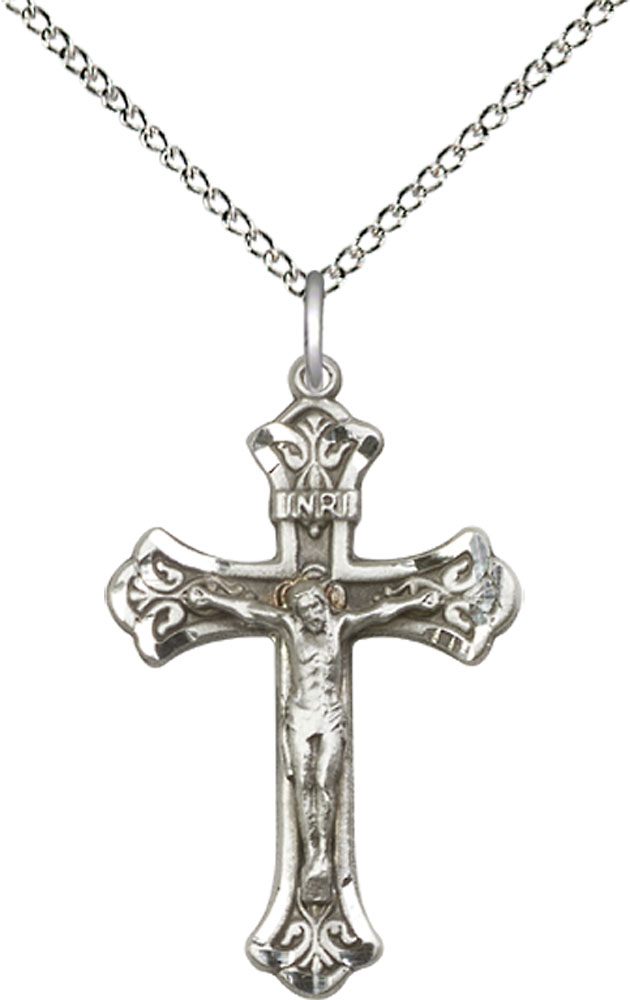 Sterling Silver Crucifix Pendant on a 18 inch Sterling Silver Light Curb chain