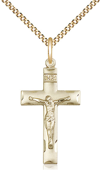 14kt Gold Filled Crucifix Pendant on a 18 inch Gold Plate Light Curb chain