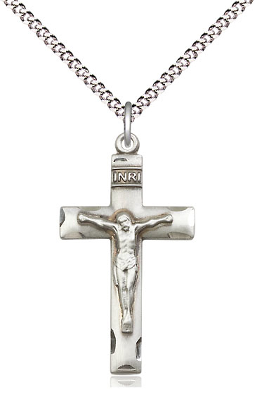 Sterling Silver Crucifix Pendant on a 18 inch Light Rhodium Light Curb chain