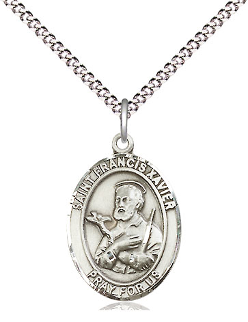Sterling Silver Saint Francis Xavier Pendant on a 18 inch Light Rhodium Light Curb chain