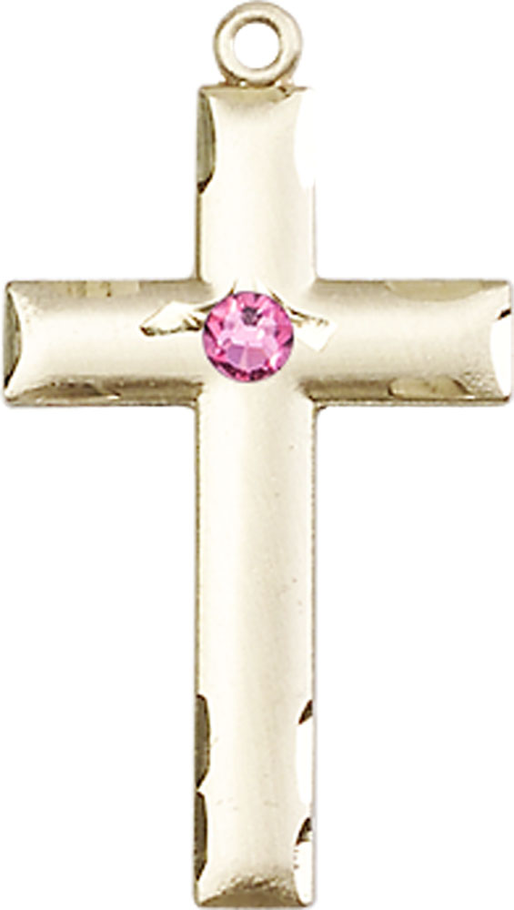 14kt Gold Filled Cross Medal with a 3mm Rose Swarovski stone