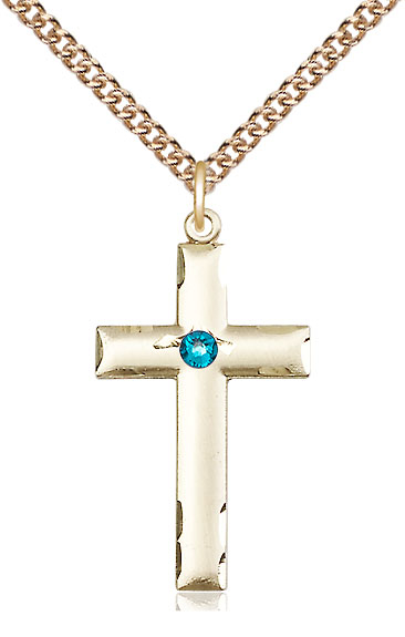 14kt Gold Filled Cross Pendant with a 3mm Zircon Swarovski stone on a 24 inch Gold Filled Heavy Curb chain