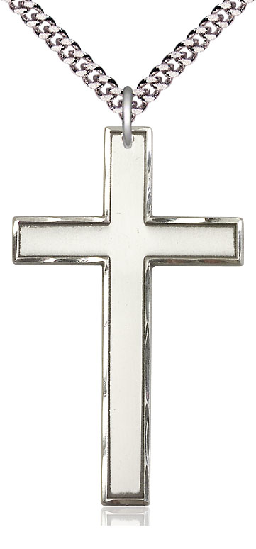 Sterling Silver Cross Pendant on a 24 inch Light Rhodium Heavy Curb chain