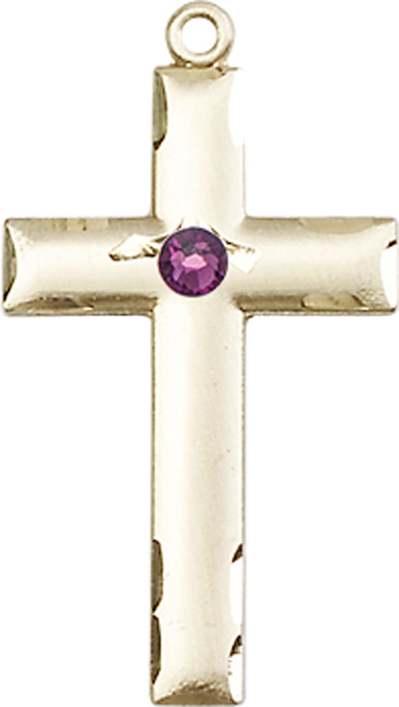14kt Gold Filled Cross Medal with a 3mm Amethyst Swarovski stone