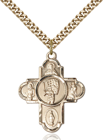 14kt Gold Filled 5-Way Baseball Pendant on a 24 inch Gold Plate Heavy Curb chain