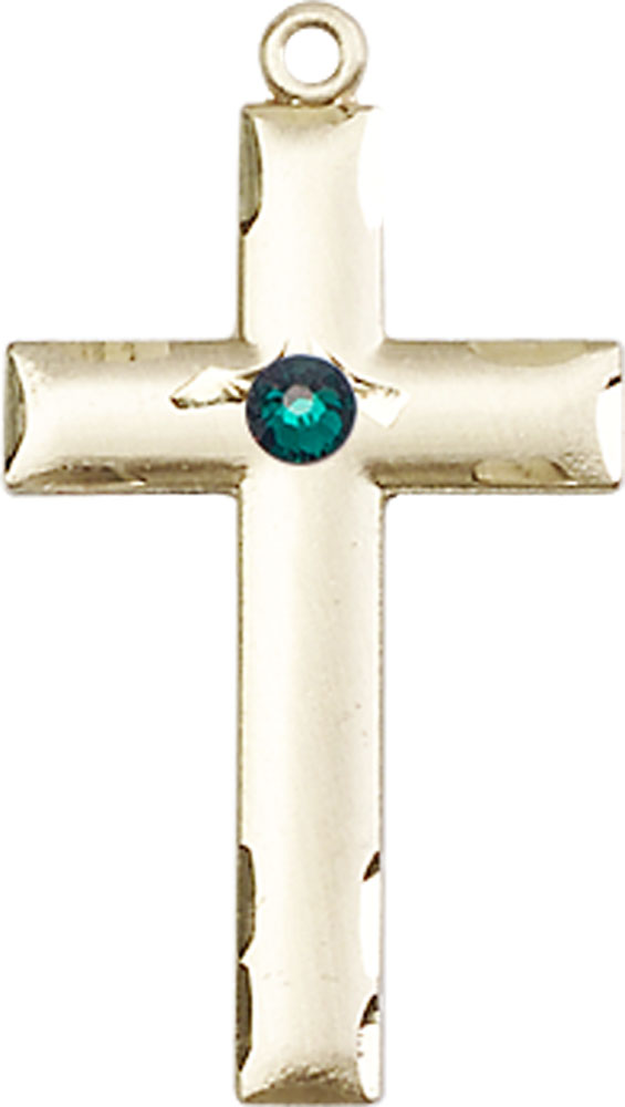14kt Gold Filled Cross Medal with a 3mm Emerald Swarovski stone