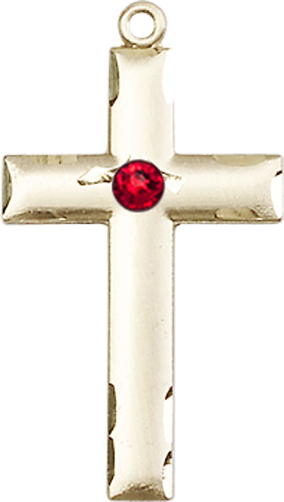 14kt Gold Filled Cross Medal with a 3mm Ruby Swarovski stone