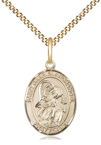 14kt Gold Filled Saint Gabriel the Archangel Pendant on a 18 inch Gold Plate Light Curb chain