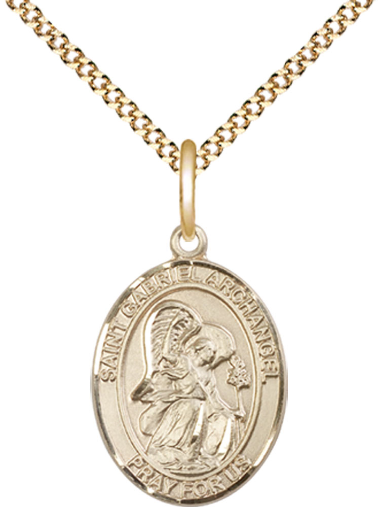 14kt Gold Filled Saint Gabriel the Archangel Pendant on a 18 inch Gold Plate Light Curb chain
