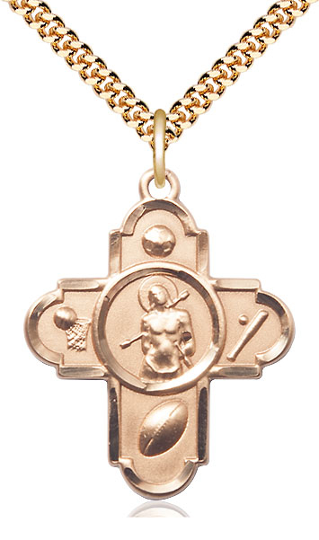14kt Gold Filled 5-Way St Sebastian Pendant on a 24 inch Gold Plate Heavy Curb chain