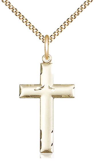 14kt Gold Filled Cross Pendant on a 18 inch Gold Plate Light Curb chain