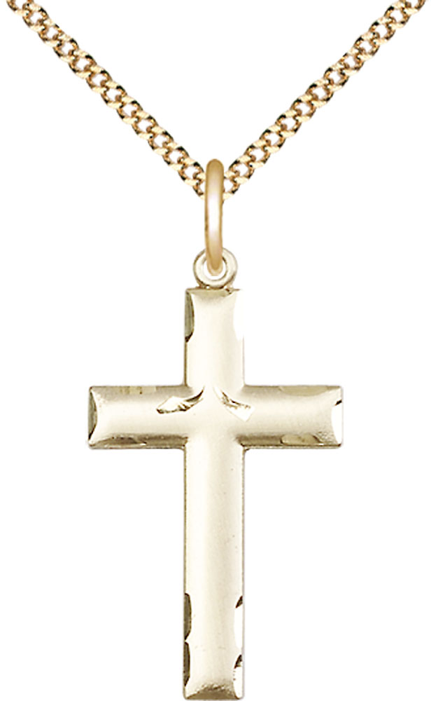 14kt Gold Filled Cross Pendant on a 18 inch Gold Plate Light Curb chain