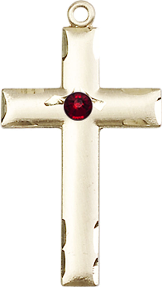 14kt Gold Cross Medal with a 3mm Garnet Swarovski stone