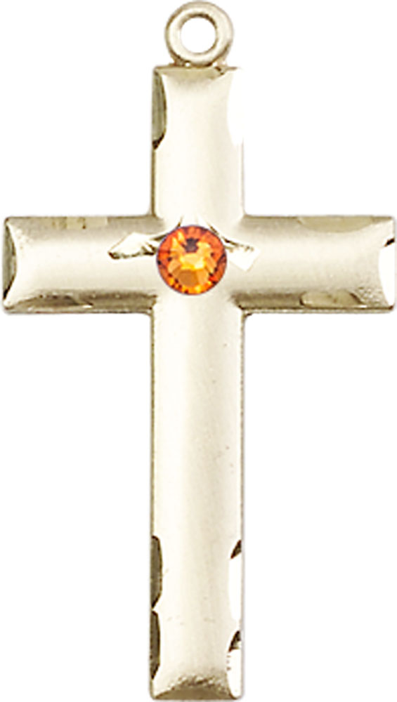 14kt Gold Cross Medal with a 3mm Topaz Swarovski stone
