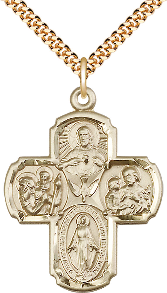 14kt Gold Filled 4-Way Pendant on a 24 inch Gold Plate Heavy Curb chain