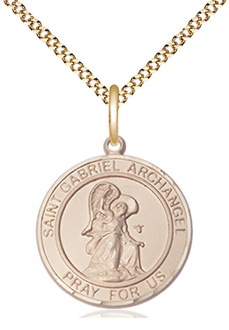 14kt Gold Filled Saint Gabriel the Archangel Pendant on a 18 inch Gold Plate Light Curb chain